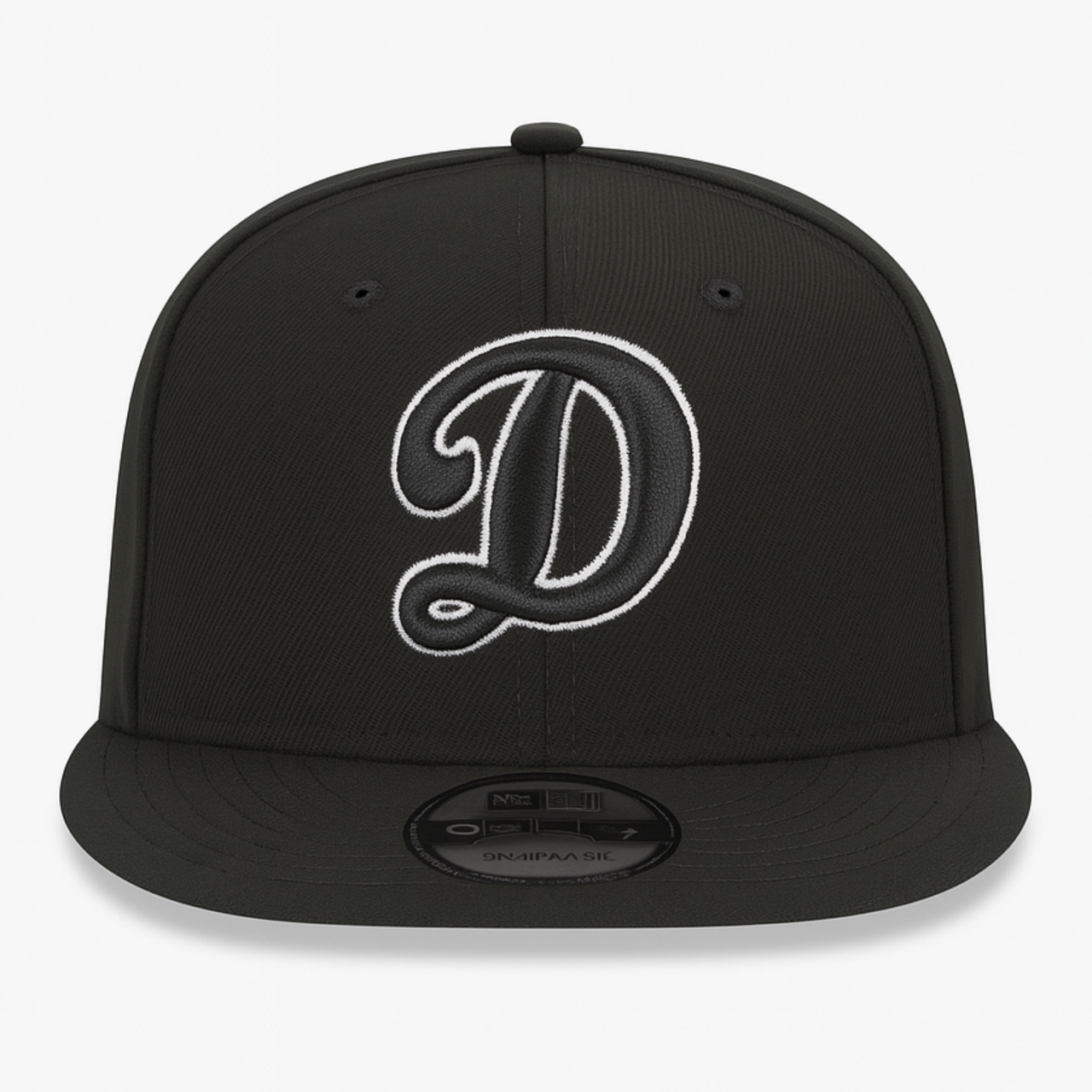 Front View of New Era Los Angeles Dodgers D Logo Black White Outlined 9FIFTY Snapback Hat 