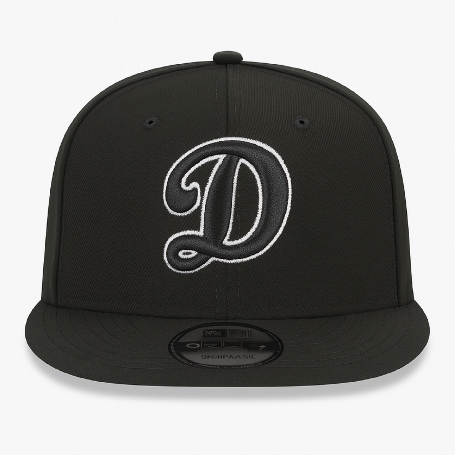 Front View of New Era Los Angeles Dodgers D Logo Black White Outlined 9FIFTY Snapback Hat 