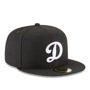 New Era Los Angeles Dodgers D Logo 59FIFTY Fitted Hat - Black/White front right view
