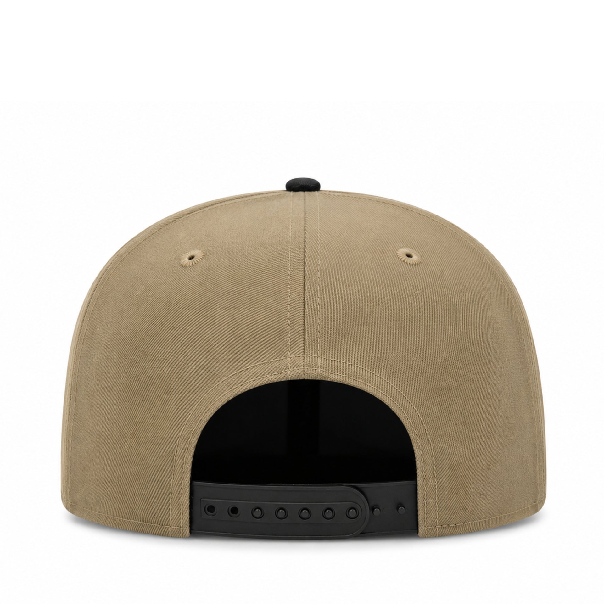Beige cap with black interior and brim on a white background