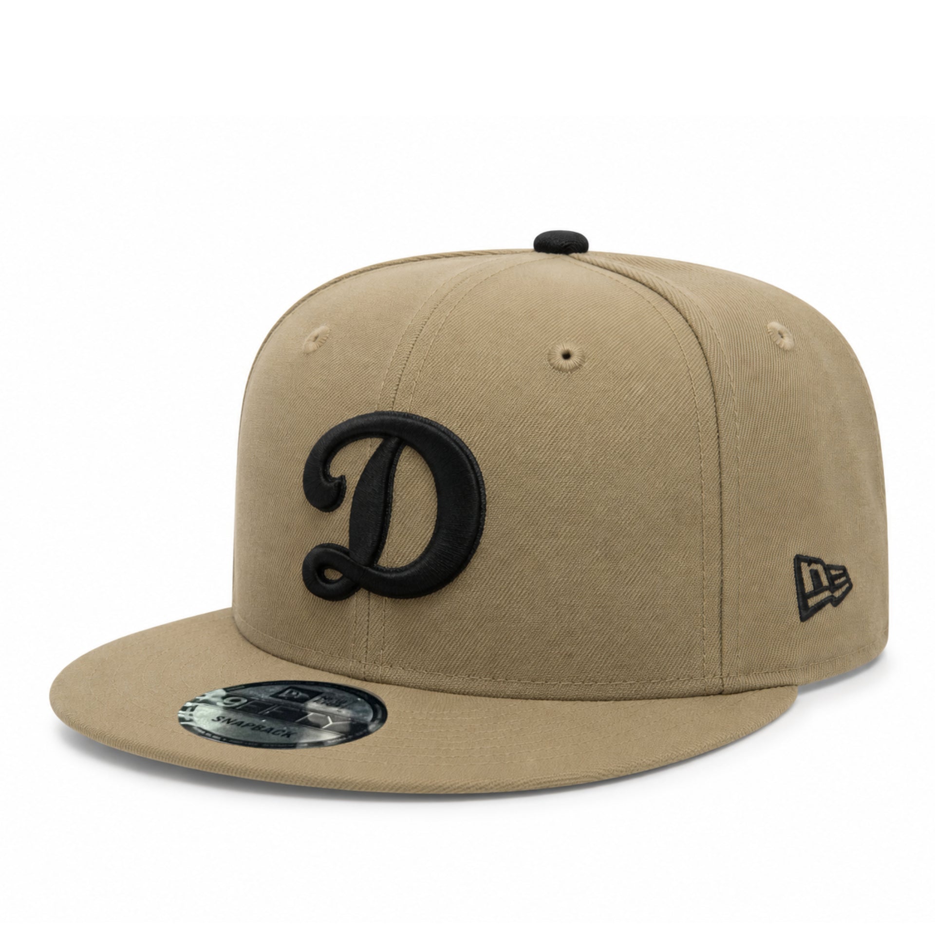 Beige cap with dodgers d black logo on a white background