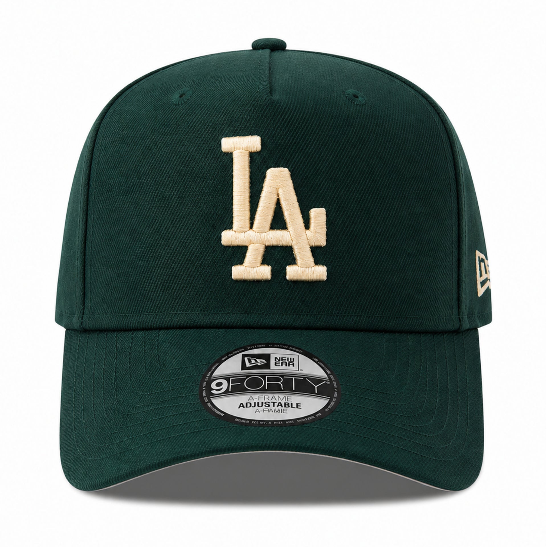 New Era Los Angeles Dodgers 9FORTY A-Frame Snapback Hat - Dark Green/Ivory front view