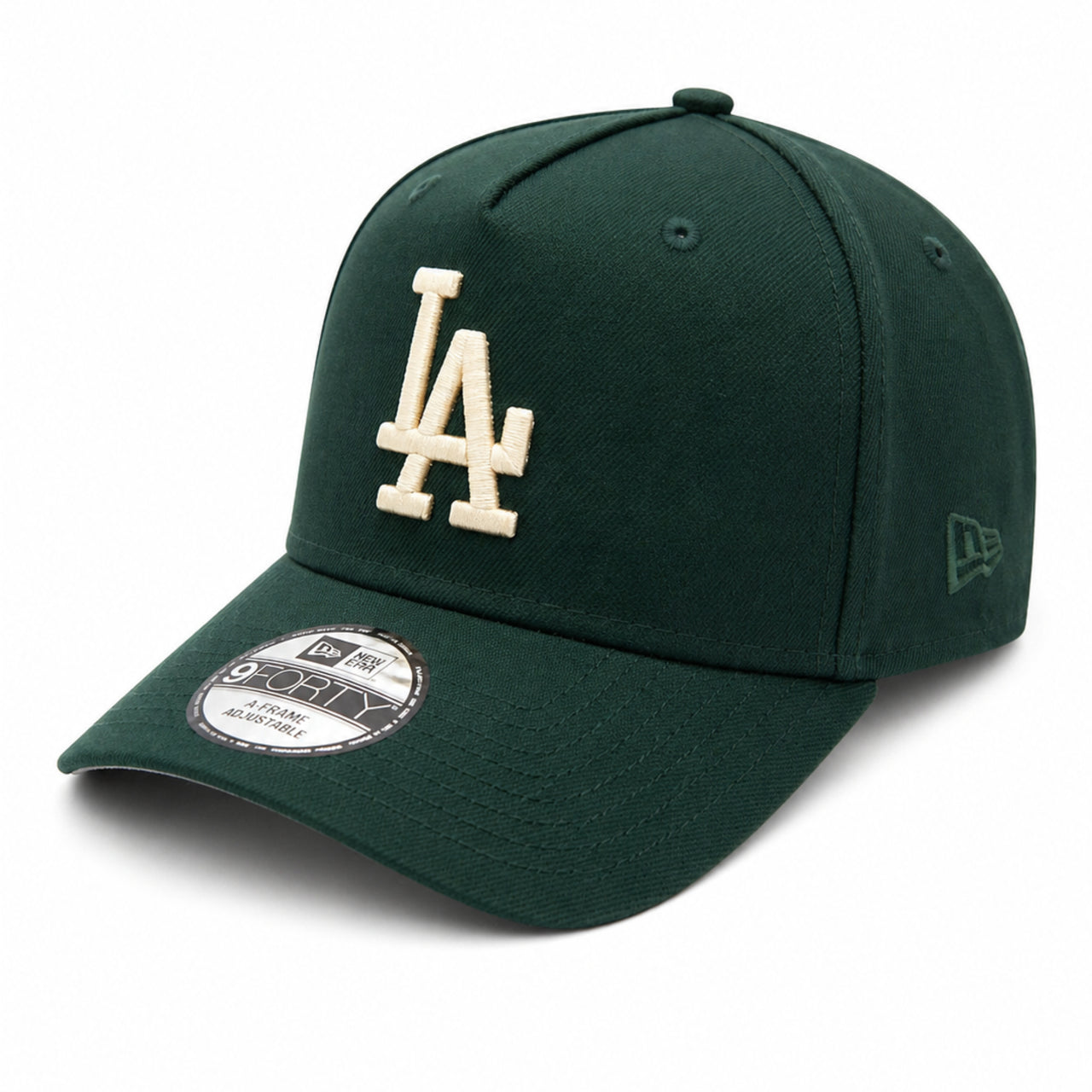 New Era Los Angeles Dodgers 9FORTY A-Frame Snapback Hat - Dark Green/Ivory front side view