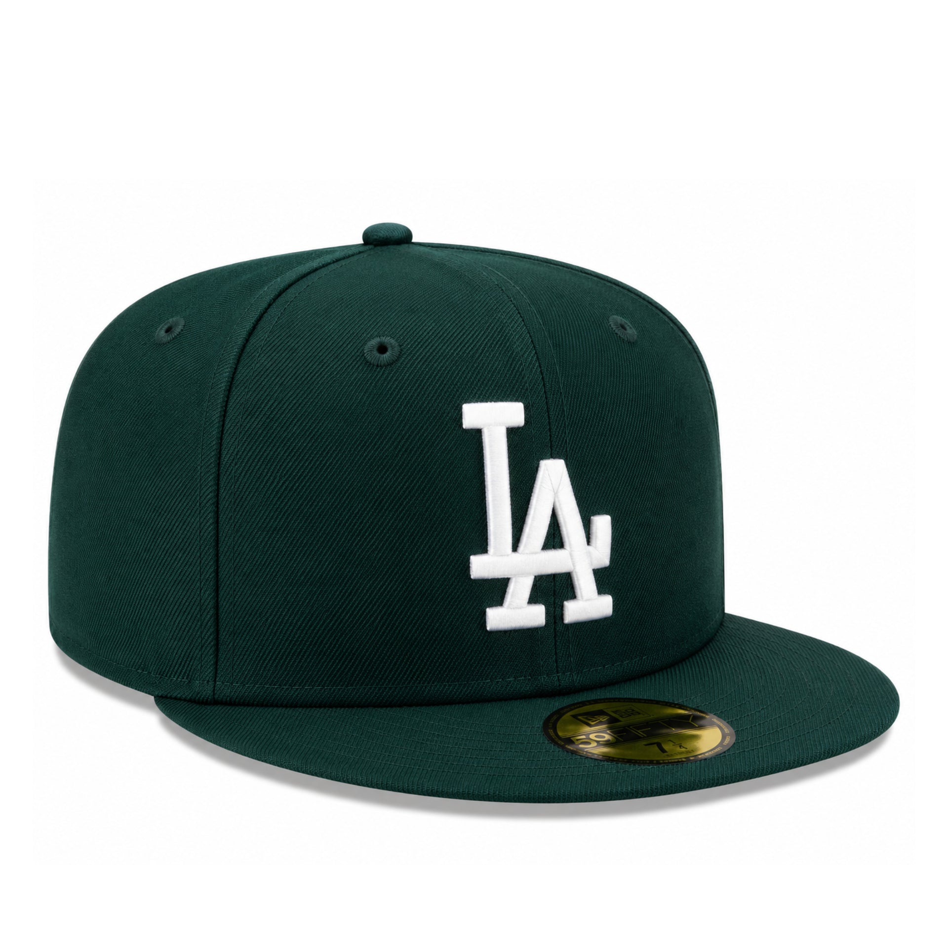 Green baseball cap with white logo on a white background