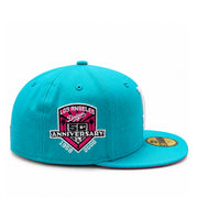 New Era Los Angeles Dodgers Heart Teal/Pink 50th Anniversary 59FIFTY Fitted Hat side patch view