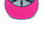 New Era Los Angeles Dodgers Heart Teal/Pink 50th Anniversary 59FIFTY Fitted Hat pink under visor view