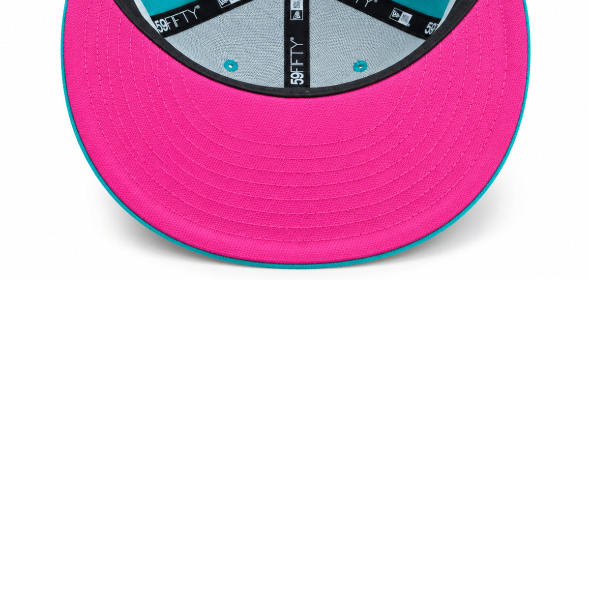 New Era Los Angeles Dodgers Heart Teal/Pink 50th Anniversary 59FIFTY Fitted Hat pink under visor view