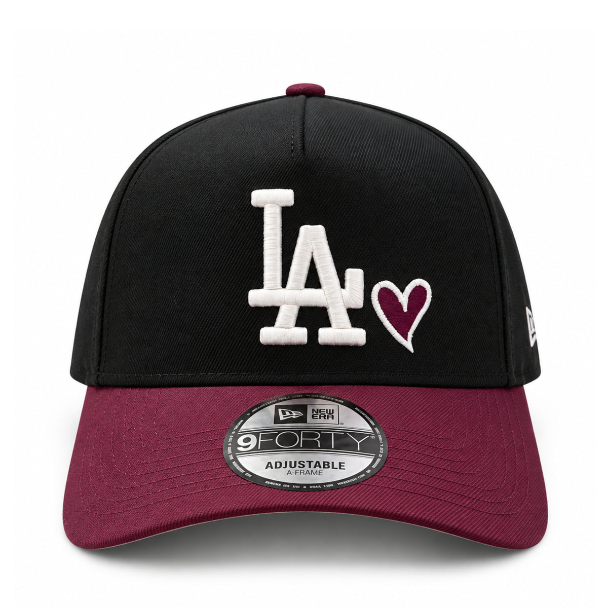 Los Angeles Dodgers Black/Burgundy Heart 9FORTY A-Frame Snapback front view