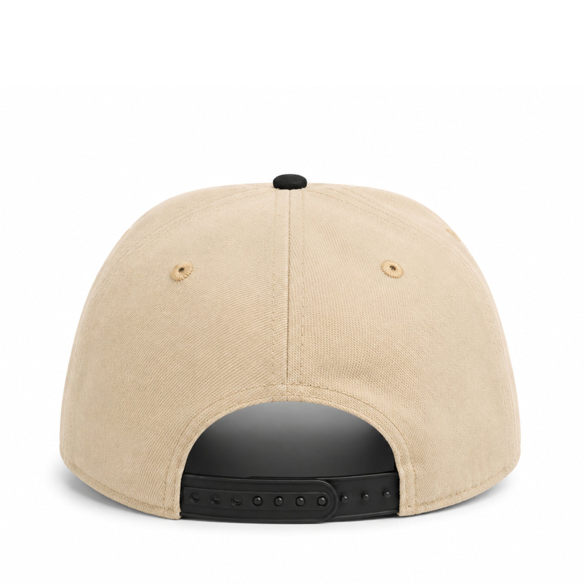 Back view of New Era Los Angeles Dodgers Khaki Black 9FORTY A-Frame Snapback Hat with adjustable snapback closure