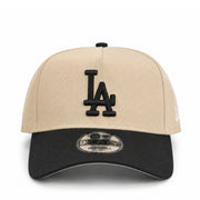 Front view of New Era Los Angeles Dodgers Khaki Black 9FORTY A-Frame Snapback Hat