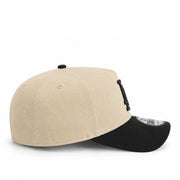 Side view of New Era Los Angeles Dodgers Khaki Black 9FORTY A-Frame Snapback Hat