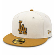 New Era Los Angeles Dodgers Light Beige/Bronze 59FIFTY Fitted Hat front angled view