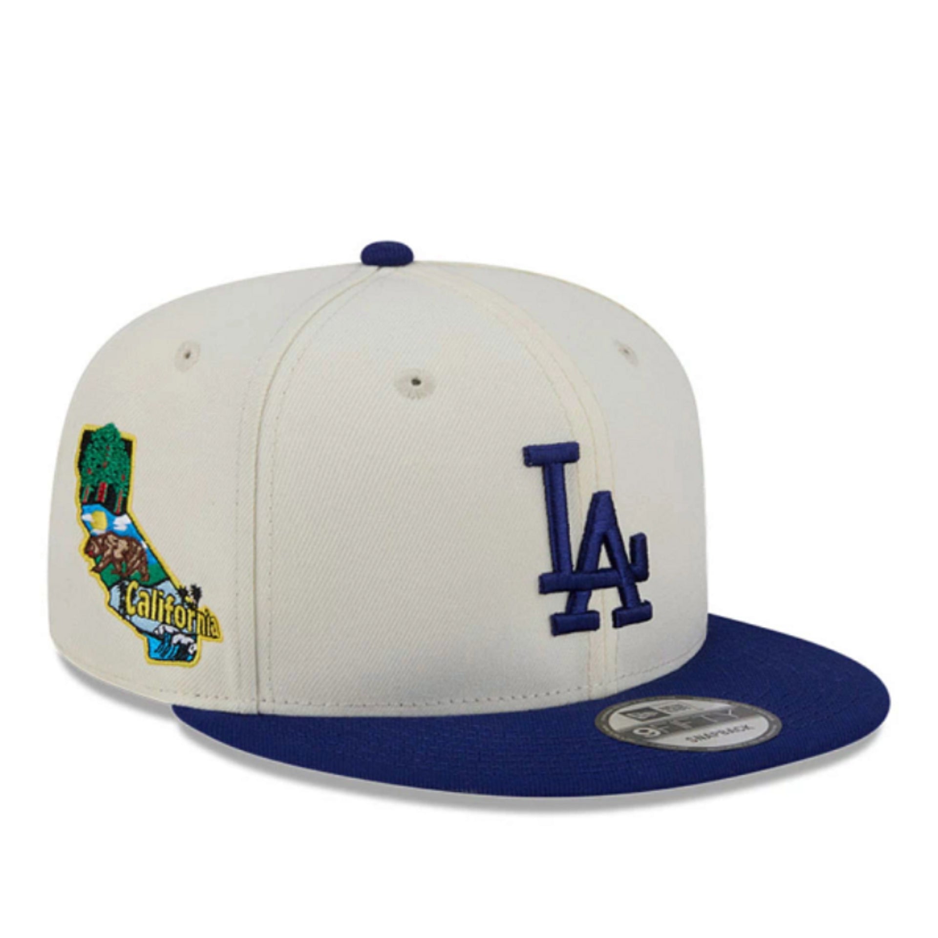 New Era Los Angeles Dodgers Localized 9FIFTY Snapback Hat Chrome Blue front right view