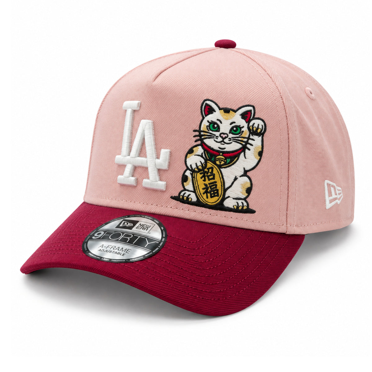 Los Angeles Dodgers Lucky Cat Pink 9FORTY A-Frame Snapback front angled view