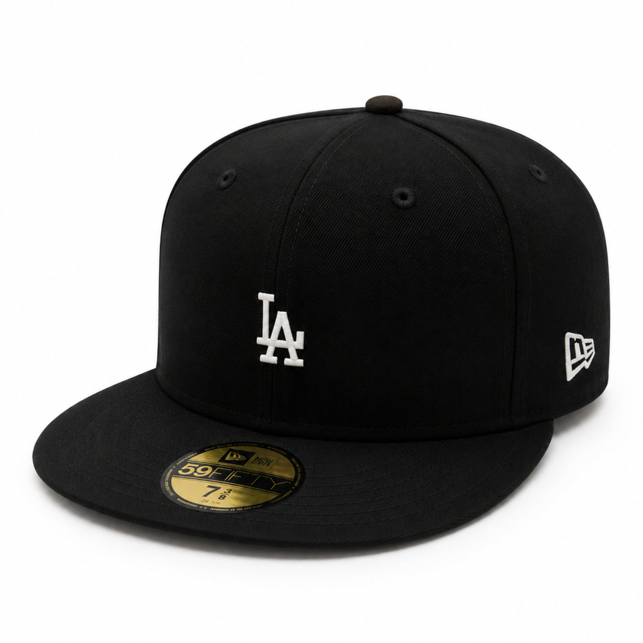 New Era Los Angeles Dodgers Micro Logo 59FIFTY Fitted Hat - Black/White side front view