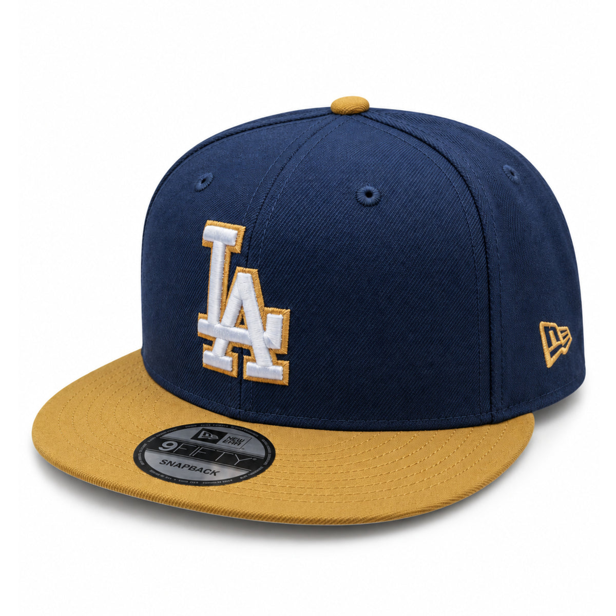 New Era Los Angeles Dodgers Navy/Bronze 9FIFTY Snapback Hat front angled view
