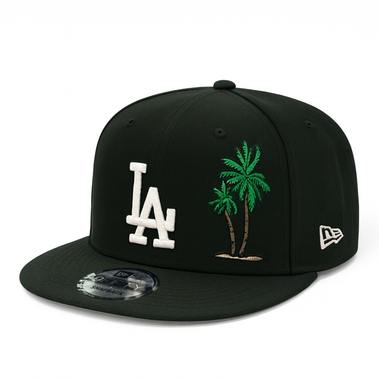 front view of Los Angeles Dodgers New Era Palm Tree 9FIFTY Snapback Hat - Black