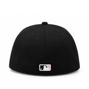 Back view of Los Angeles Dodgers black New Era 59FIFTY fitted cap showing the embroidered MLB logo and closed fitted design