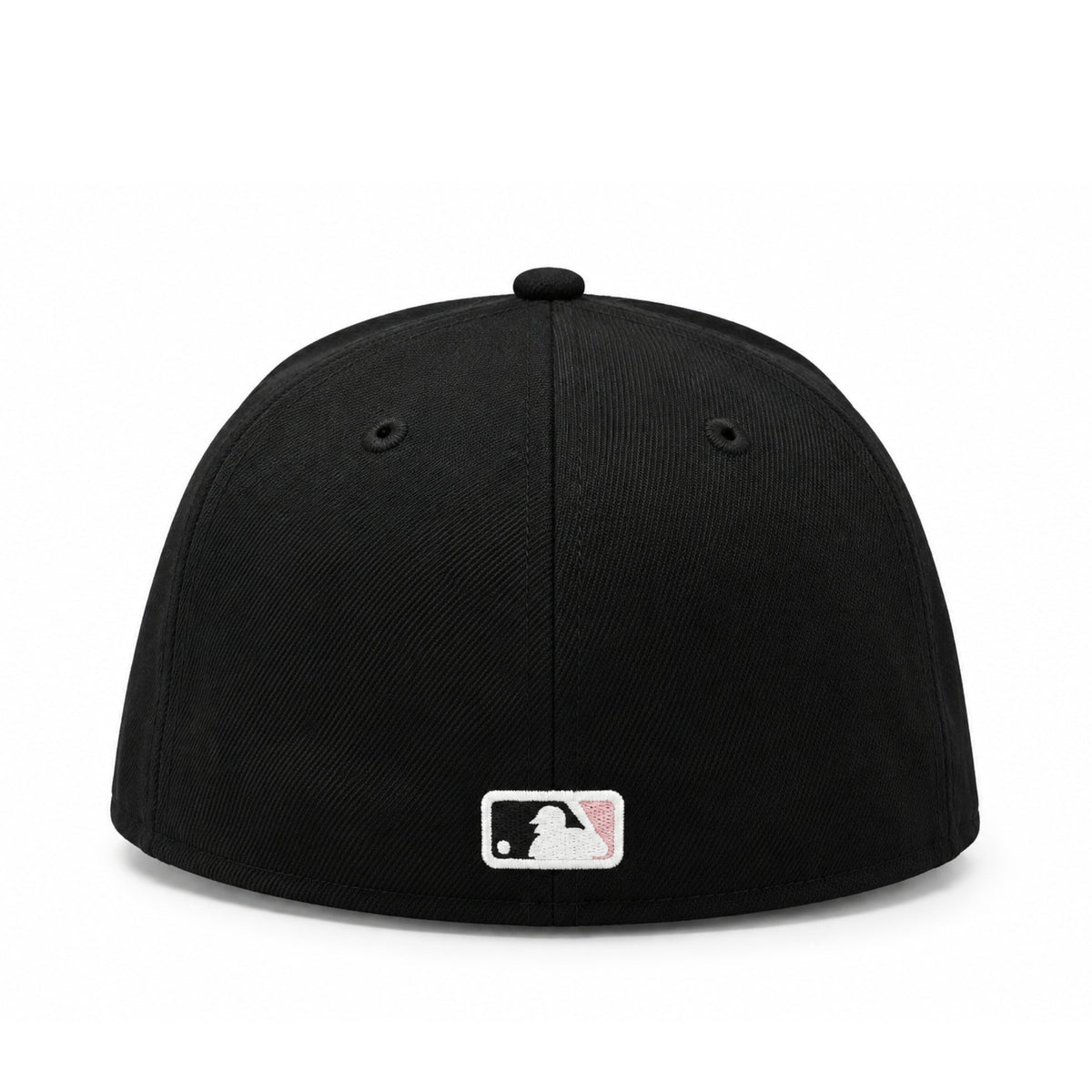 Back view of Los Angeles Dodgers black New Era 59FIFTY fitted cap showing the embroidered MLB logo and closed fitted design