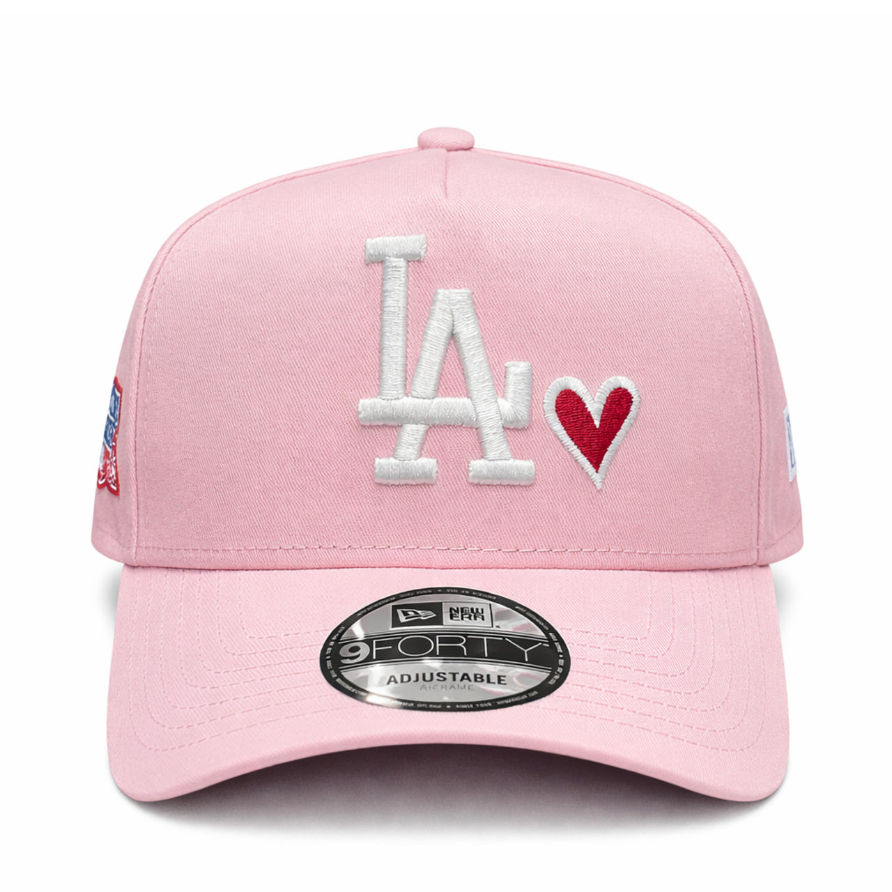 New Era Los Angeles Dodgers Pink Red Heart 9FORTY A-Frame Snapback front view