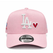 New Era Los Angeles Dodgers Pink Red Heart 9FORTY A-Frame Snapback front view