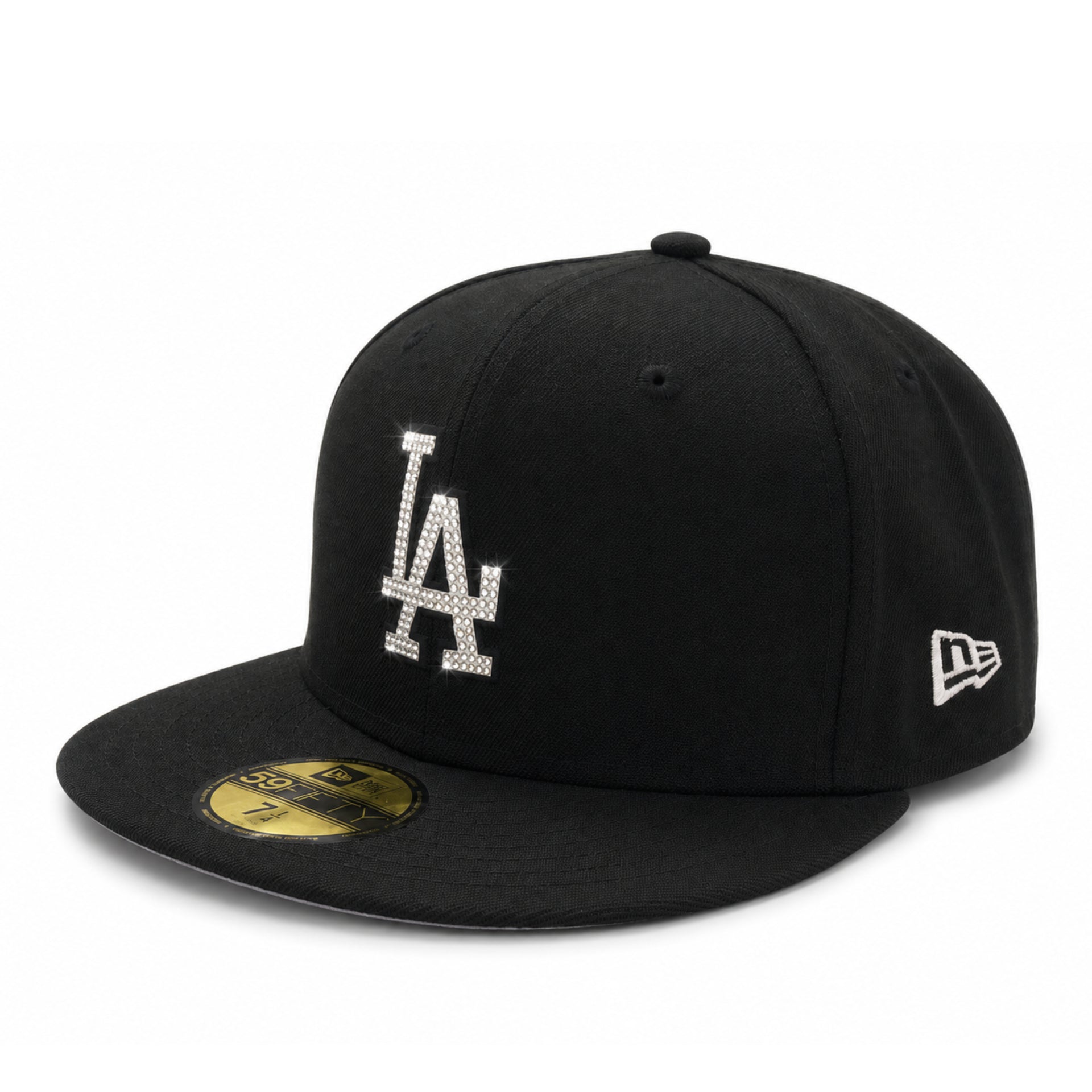 New Era Los Angeles Dodgers Rhinestone Black 59FIFTY Fitted Hat front angle view