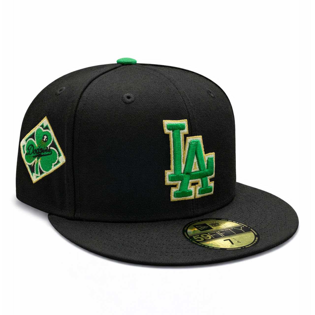 New Era Los Angeles Dodgers Saint Patrick's Day Black 59FIFTY Fitted Hat front view