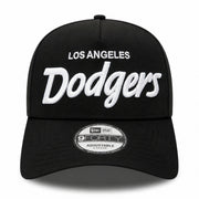 New Era Los Angeles Dodgers Script Logo 9FORTY A-Frame Snapback - Black/White front view
