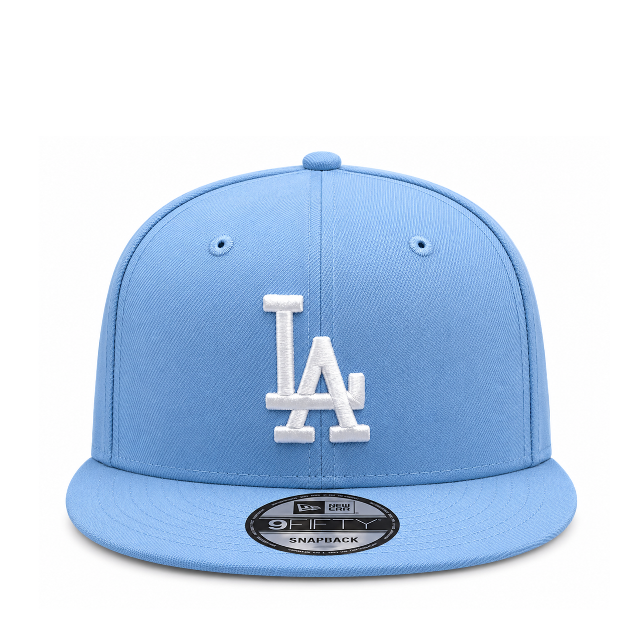 front view of LA Dodgers sky blue with white logo 9fifty snapback hat
