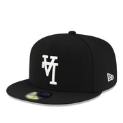 New Era Los Angeles Dodgers Upside Down Black White 59FIFTY Fitted Hat front left view