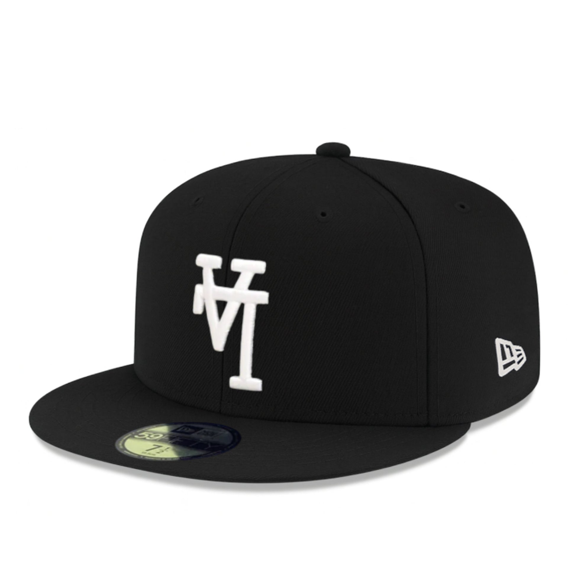New Era Los Angeles Dodgers Upside Down Black White 59FIFTY Fitted Hat front left view