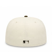 Beige baseball cap with a logo on a white background