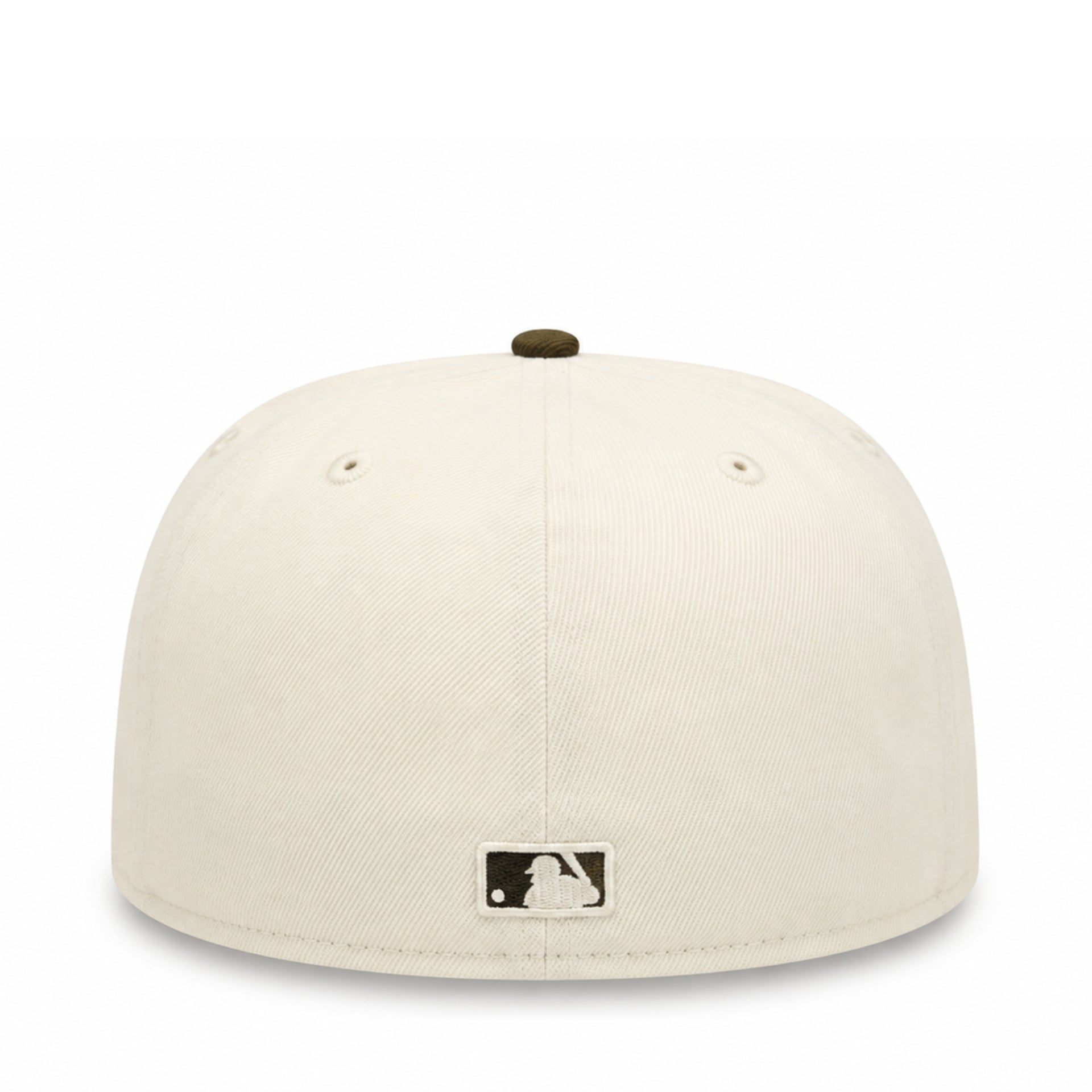 Beige baseball cap with a logo on a white background