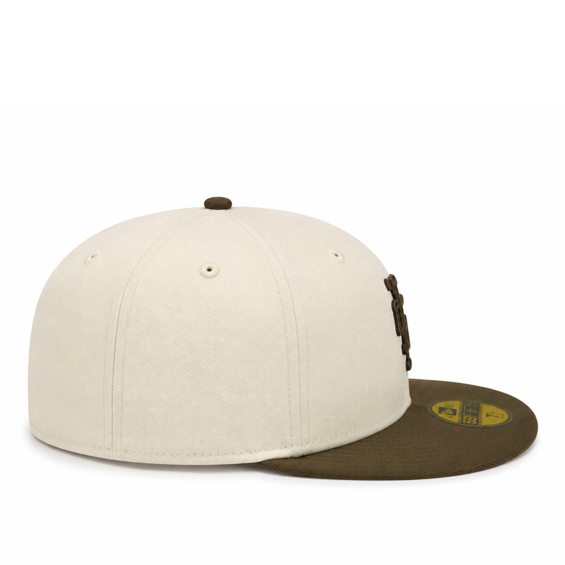 Two-tone cap with beige front and brown back on a white background