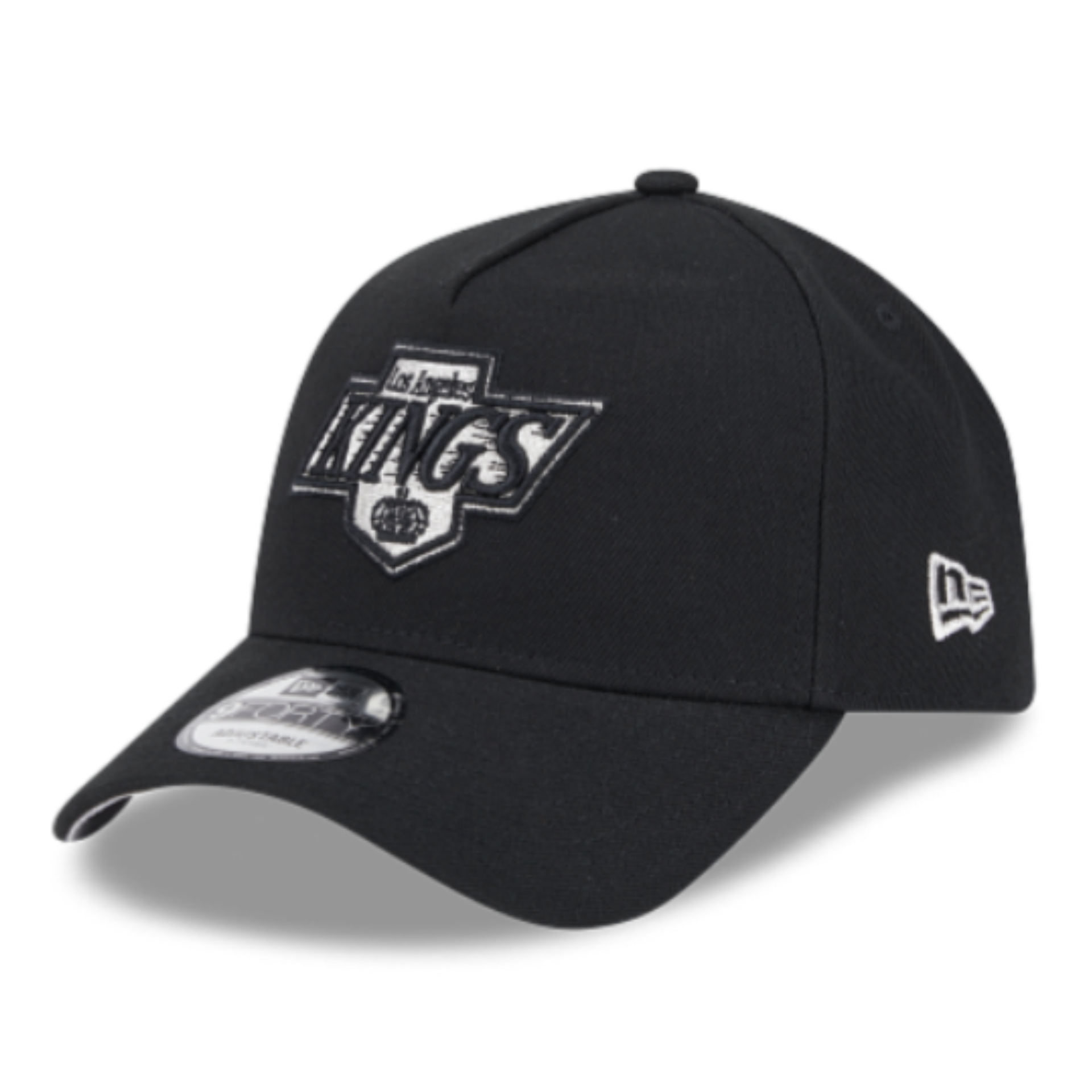 New Era Los Angeles Kings Black A-Frame 9FORTY Snapback Hat front left angle view