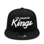 New Era Los Angeles Kings Script Logo Black 9FIFTY Snapback Hat front view