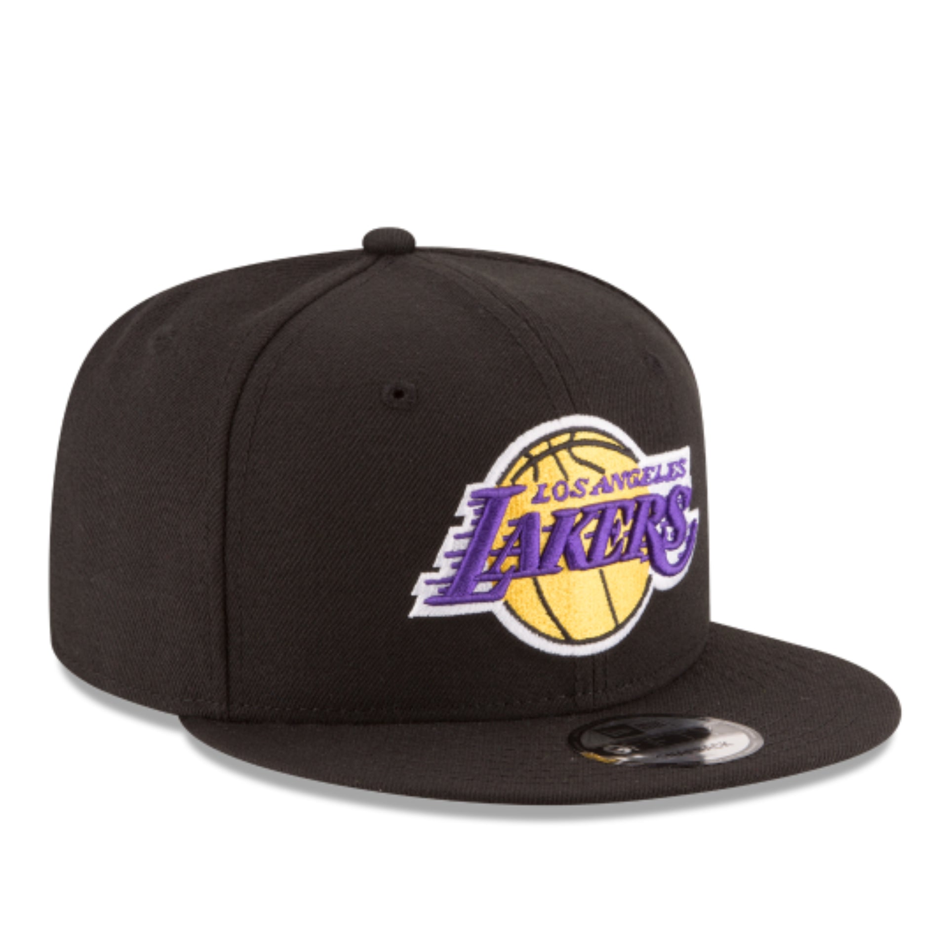 New Era Los Angeles Lakers Black 9FIFTY Snapback Hat front right view