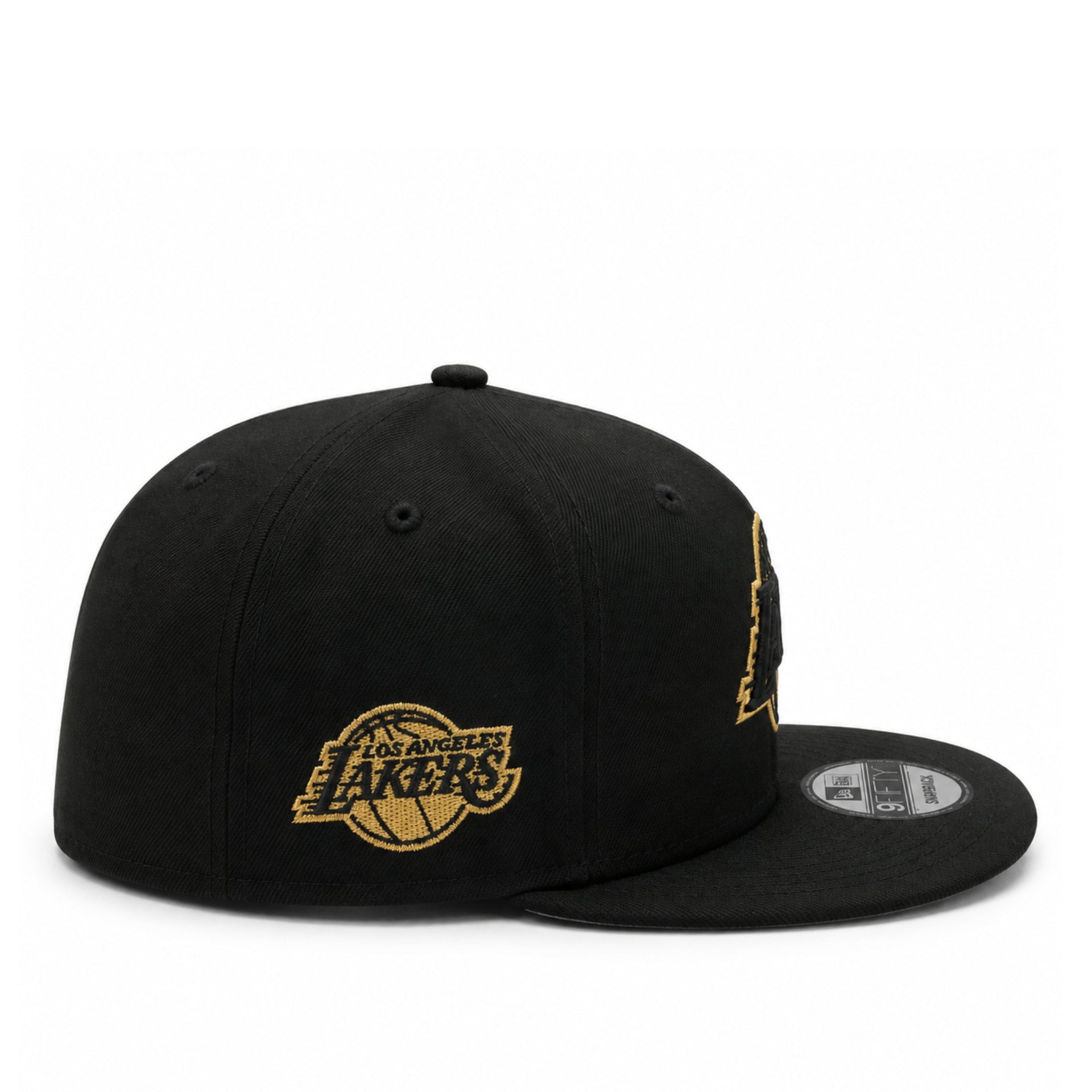 New Era Los Angeles Lakers Gold Metallic Black 9FIFTY Snapback Hat right side view