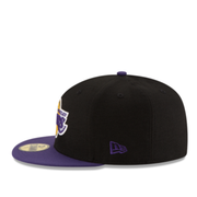 left Side View of New Era Los Angeles Lakers Black Purple 2 Tone 59Fifty Fitted Hat