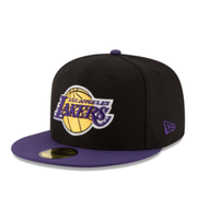 New Era Los Angeles Lakers Black Purple 2 Tone 59Fifty Fitted Hat front angle view