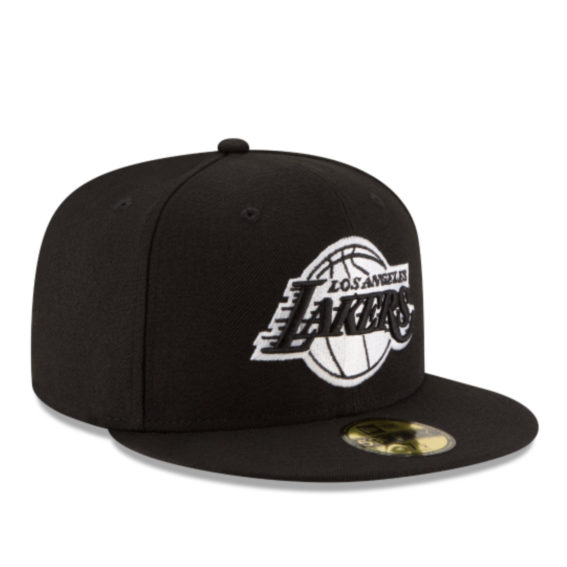 New Era Los Angeles Lakers Black White 59FIFTY Fitted Hat front right view