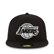New Era Los Angeles Lakers Black White 59FIFTY Fitted Hat front view