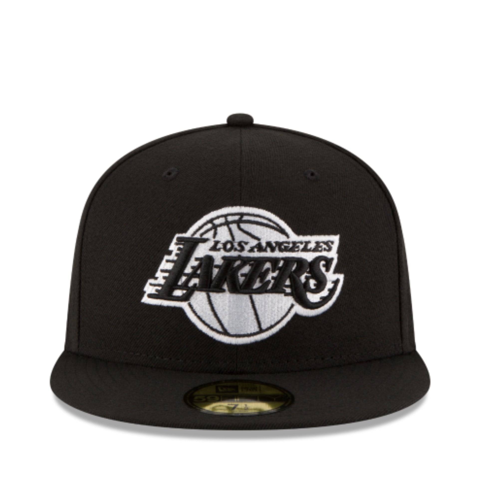 New Era Los Angeles Lakers Black White 59FIFTY Fitted Hat front view