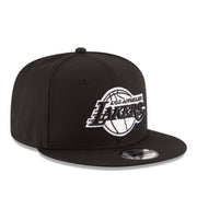 New Era Los Angeles Lakers Black White 9FIFTY Snapback Hat front right view