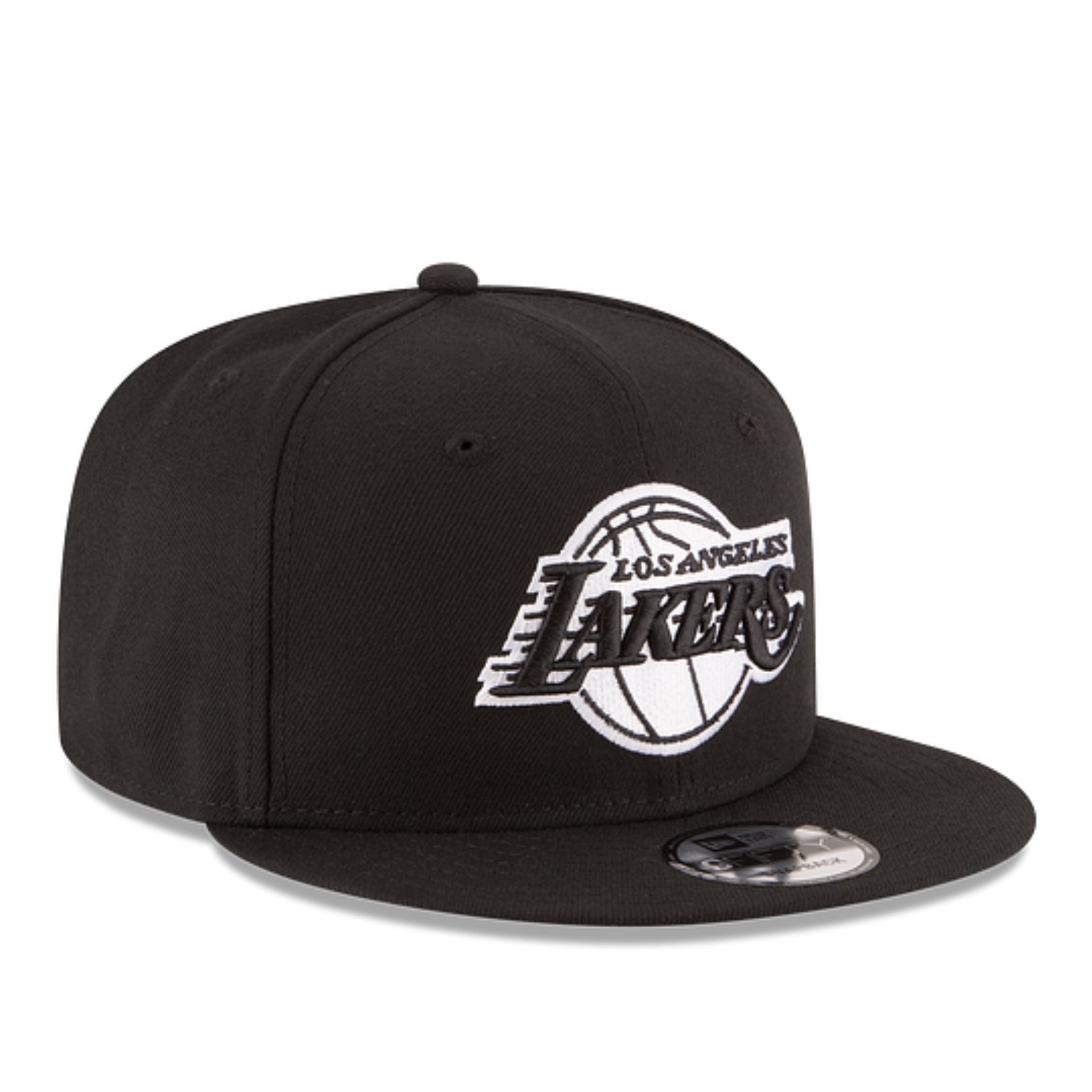New Era Los Angeles Lakers Black White 9FIFTY Snapback Hat front right view