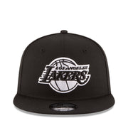 New Era Los Angeles Lakers Black White 9FIFTY Snapback Hat front view