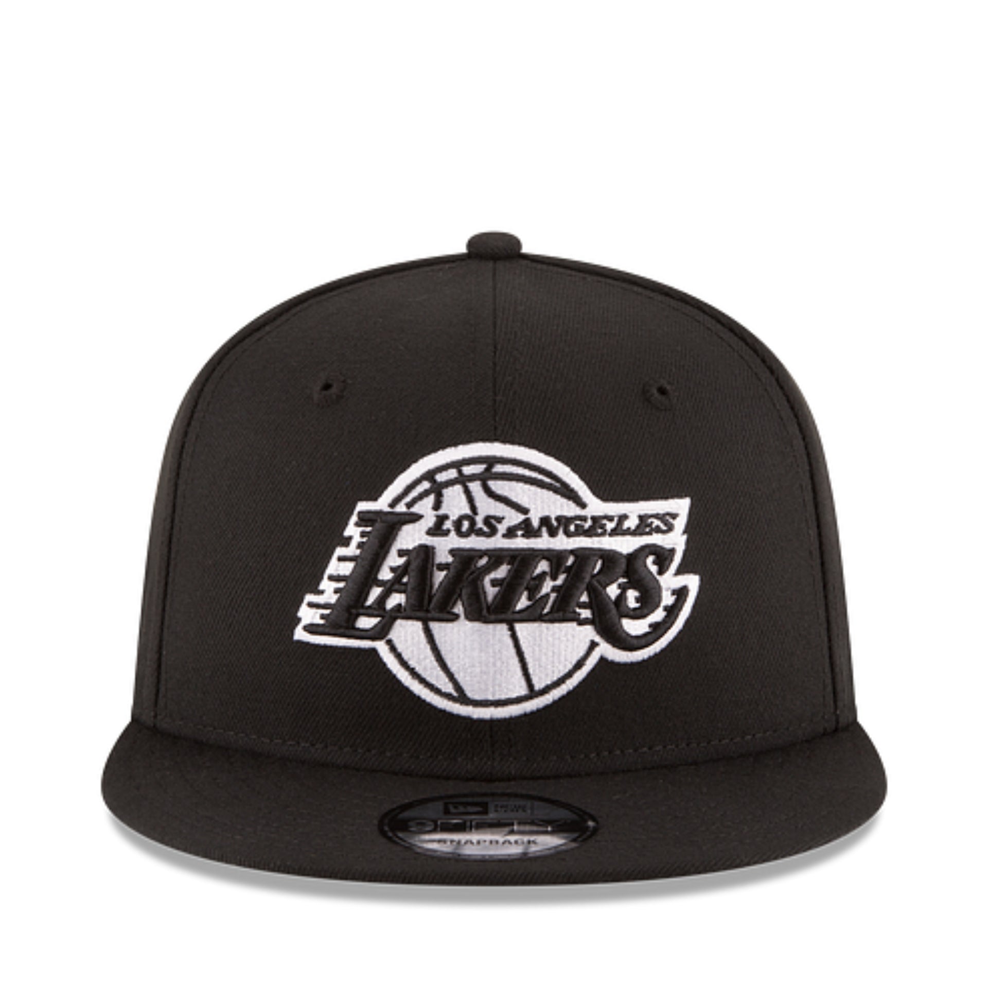 New Era Los Angeles Lakers Black White 9FIFTY Snapback Hat front view