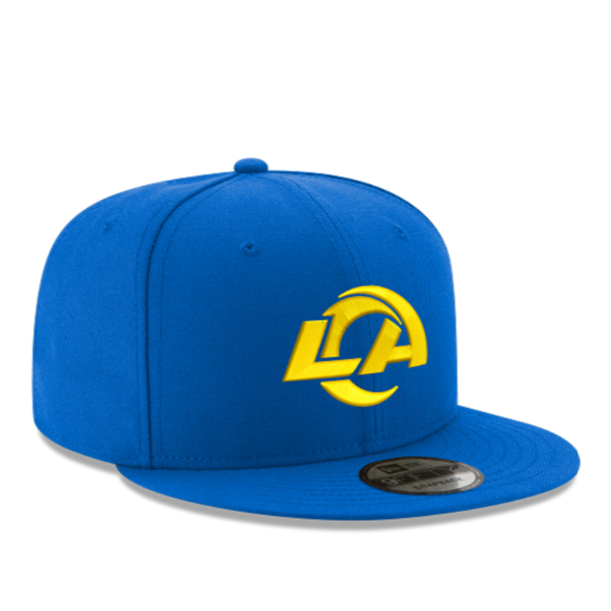 New Era Los Angeles Rams Royal Blue/Yellow 9FIFTY Snapback Hat front right angled view