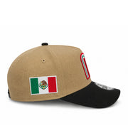 New Era Mexico Baseball 9FORTY A-Frame Snapback Hat Khaki Black left side with Mexico flag patch