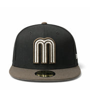 front view of New Era Mexico Baseball Back Flag 59FIFTY Fitted Hat Black Walnut